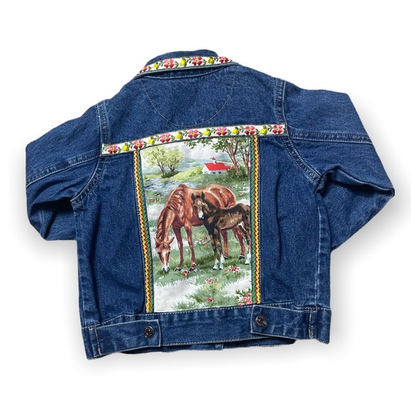 Unique Baby 18 Month Horse Theme Jean Jacket Button Front Colorful Trim - Picture 2 of 9